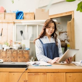 business owner researching